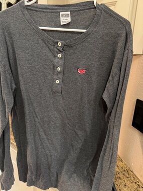 PINK Victoria's Secret Charcoal Henley Tee with Pink Watermelon Patch